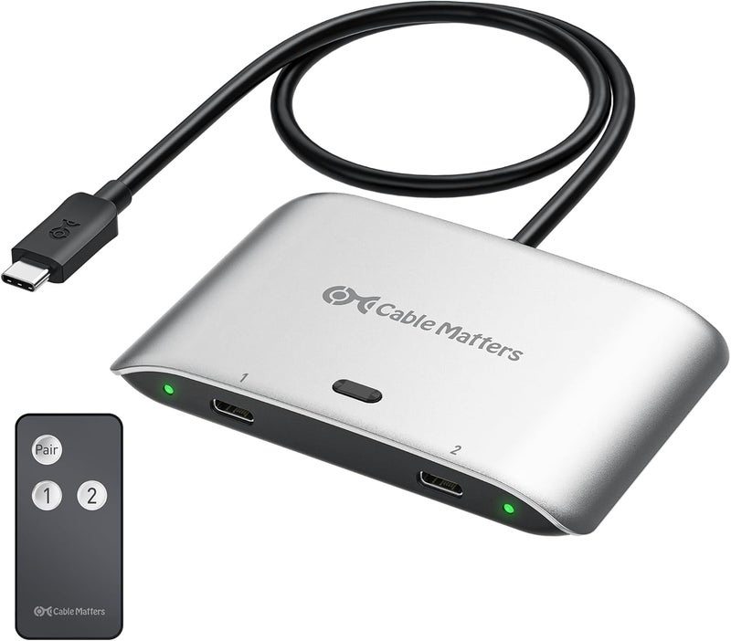 CableMatters مفتاح USB C بسرعة 20Gbps لجهازين كمبيوتر، حتى 8K@30Hz على نظام ويندوز، 4K@60Hz على نظام macOS، 140W PD، لمشاركة شاشة USB-C/Thunderbolt 4 أو محطة إرساء (ليس لمحطة إرساء مع كابل متصل) - Image 1